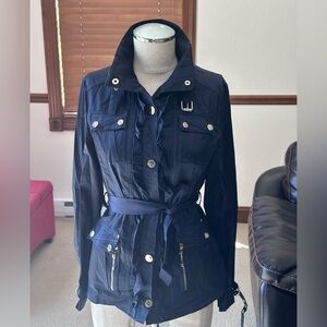 White House Black Market Blue Utility Jacket with Belted Waist